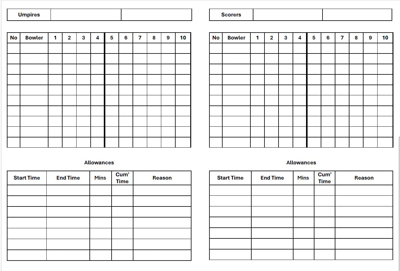 Match Overs Cards (Cricket)