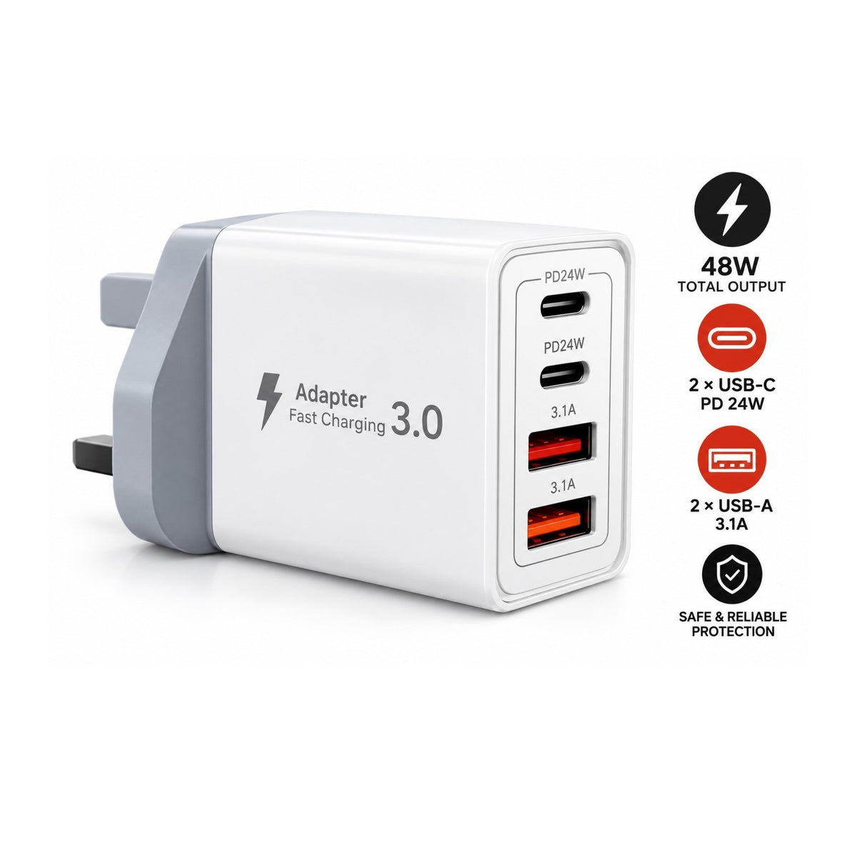 4-Port USB Charging Plug